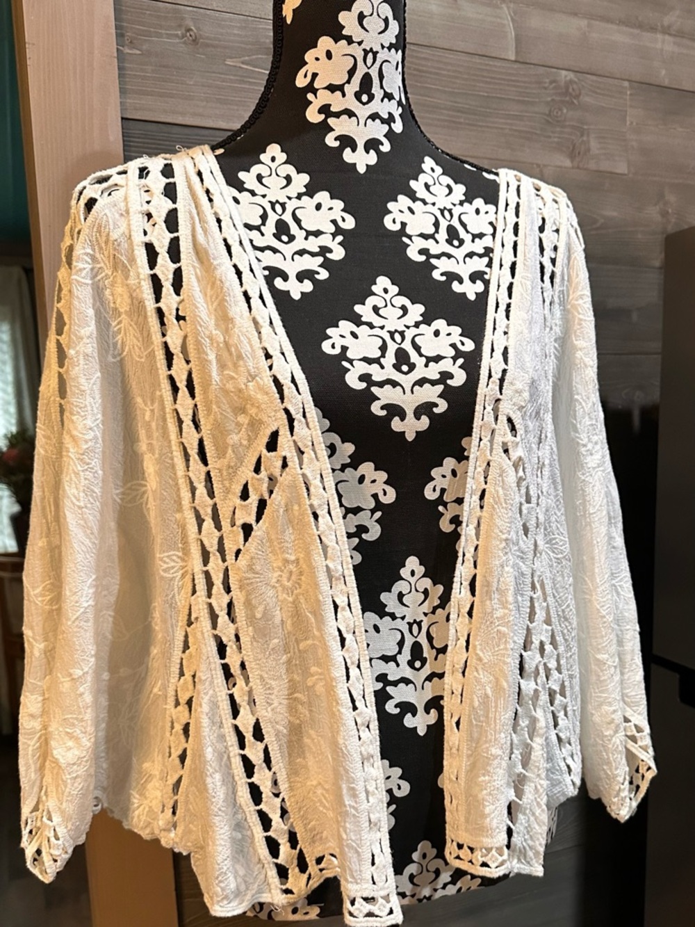 Anthropologie Ivory Lace Crochet Open Kimono Cardigan